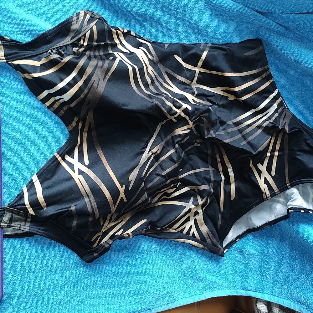 Black and Gold Patterned Swim Shorts